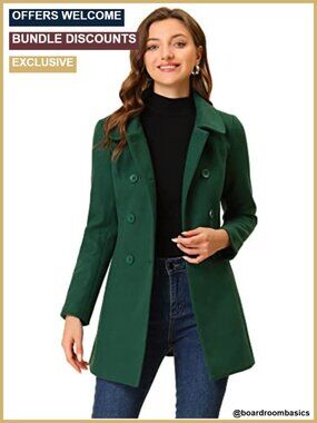 Women's Peter Pan Collar Double Breasted Wool Pea Coat Winter Trench